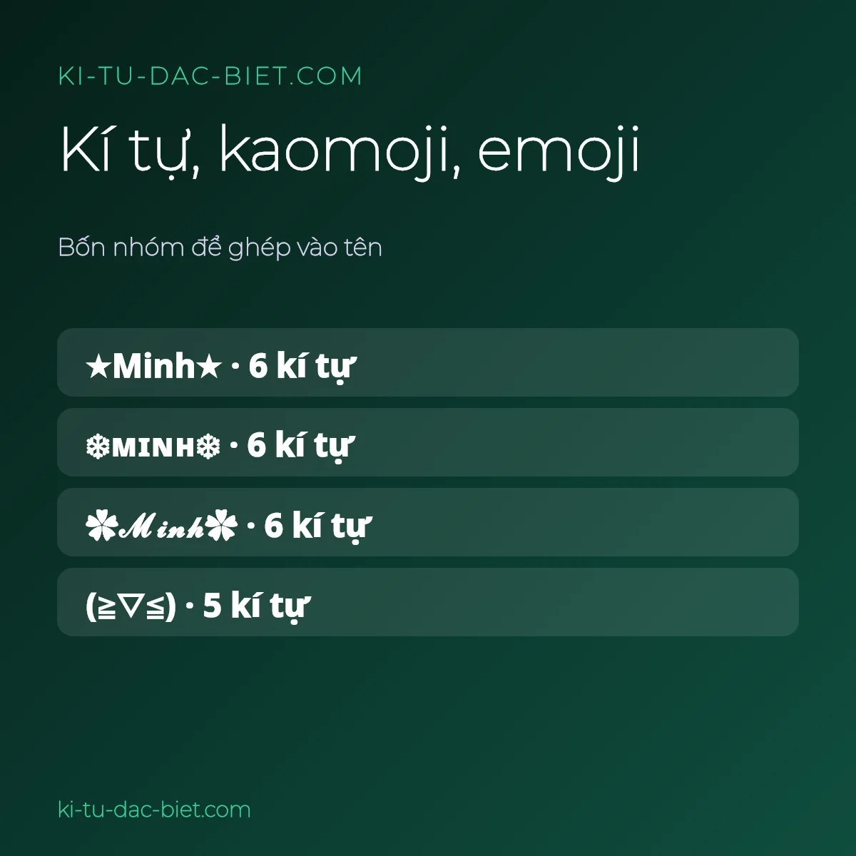 Kí tự, kaomoji và emoji để ghép vào tên kèm số kí tự
