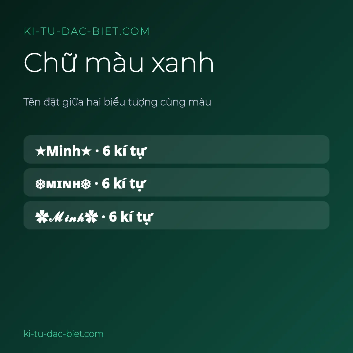 Chữ màu xanh: tên đặt giữa hai biểu tượng kèm số kí tự