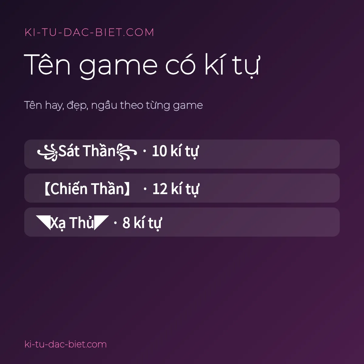 Tên game có kí tự: hay, đẹp, ngầu theo từng game