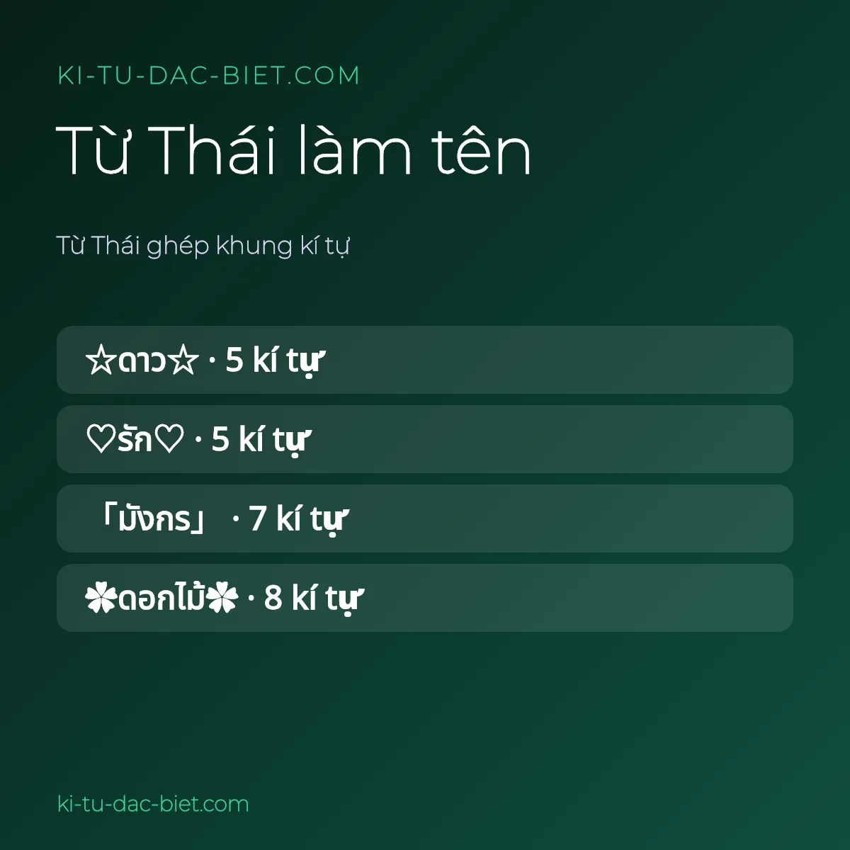 Từ Thái làm tên ghép khung kí tự kèm số kí tự